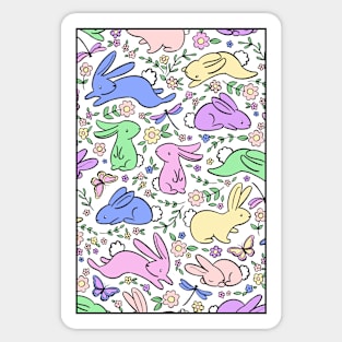 Neon Pastel Bunny Rabbits with Spring Flora Sticker